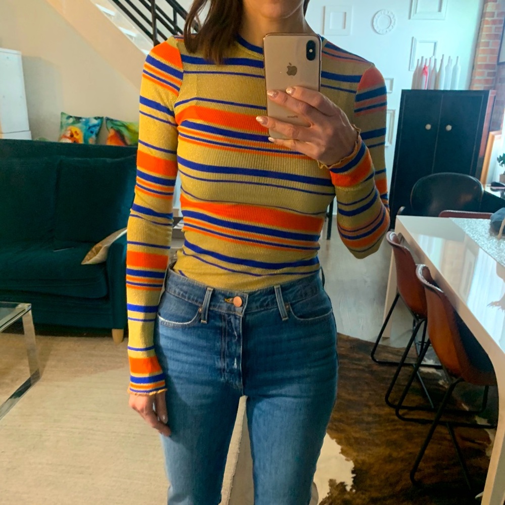Orange, Blue, Gold Long Sleeve Top